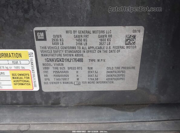 1GNKVGKD1HJ176488 2017 CHEVROLET TRAVERSE Серый Вид подкапотного пространства