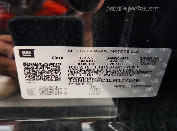 1GNLCDEC1LR177579 2020 CHEVROLET TAHOE Black VIN sticker view