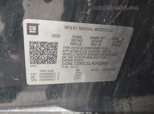 1GNLCDEC1LR261000 2020 CHEVROLET TAHOE Black Engine compartment view