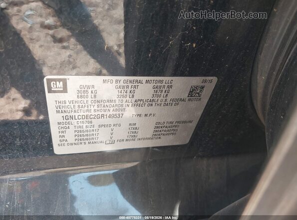 1GNLCDEC2GR149537 2016 CHEVROLET TAHOE Gray Շարժիչի բաժամունքի տեսք