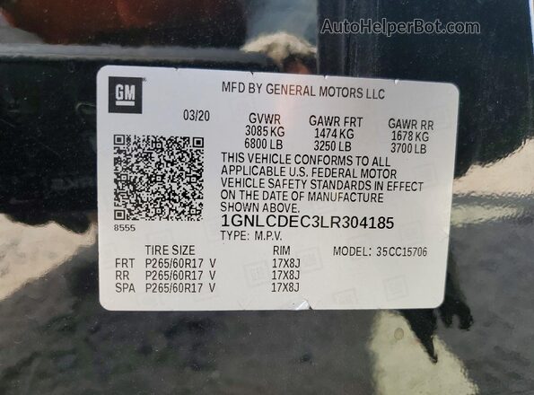 1GNLCDEC3LR304185 2020 CHEVROLET TAHOE Black Панорамний вид салону 360°