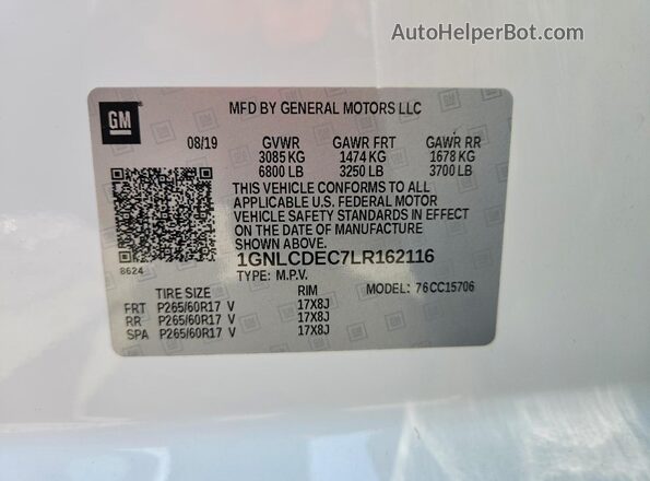 1GNLCDEC7LR162116 2020 CHEVROLET TAHOE Белый Вид подкапотного пространства