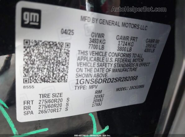 1GNS6DRD2SR282068 2025 CHEVROLET SUBURBAN Black Vista del compartimento del motor
