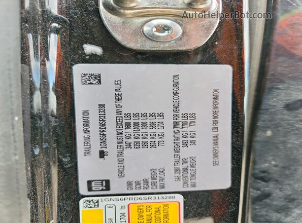 1GNS6PRD6SR313288 2025 CHEVROLET TAHOE Черный Вид наклейки с VIN-кодом