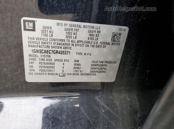 1GNSCAEC7GR426371 2016 CHEVROLET TAHOE Black VIN კოდის სტიკერის ხედი