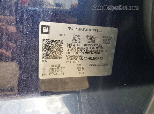1GNSCAKC2HR390773 2017 CHEVROLET TAHOE Blue VIN sticker view