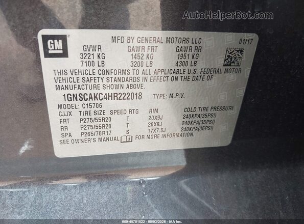 1GNSCAKC4HR222018 2017 CHEVROLET TAHOE Серый Вид подкапотного пространства