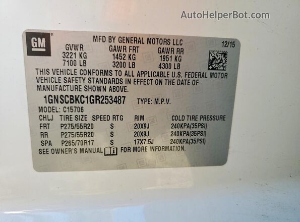 1GNSCBKC1GR253487 2016 CHEVROLET TAHOE White Շարժիչի բաժամունքի տեսք