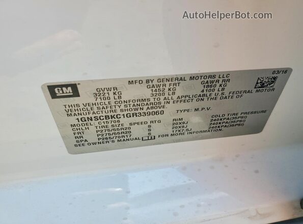 1GNSCBKC1GR339060 2016 CHEVROLET TAHOE Белый Вид подкапотного пространства