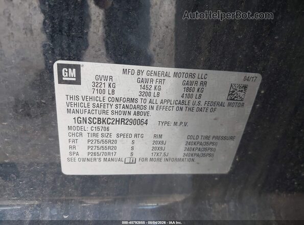 1GNSCBKC2HR290064 2017 CHEVROLET TAHOE Black ძრავის განყოფილების ხედი