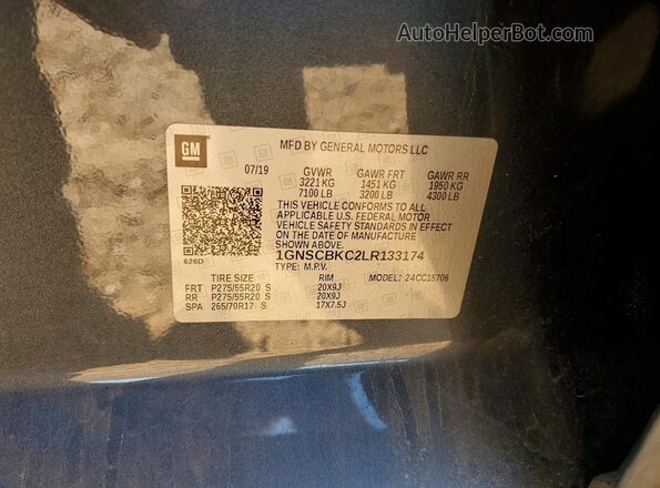 1GNSCBKC2LR133174 2020 CHEVROLET TAHOE Gray VIN კოდის სტიკერის ხედი
