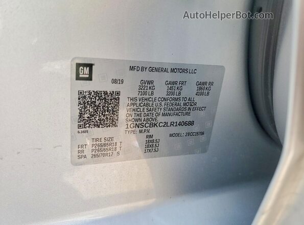 1GNSCBKC2LR140688 2020 CHEVROLET TAHOE Silver Vista interior de 360 grados