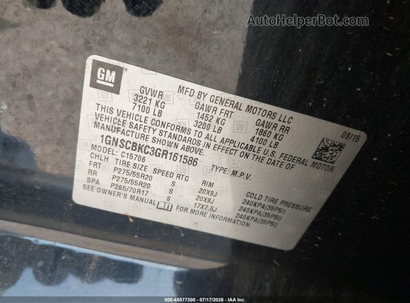 1GNSCBKC3GR161586 2016 CHEVROLET TAHOE Black Widok komory silnika