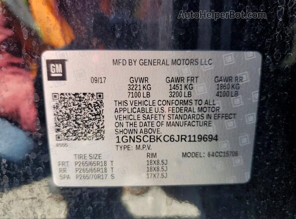 1GNSCBKC6JR119694 2018 CHEVROLET TAHOE Black Vista interior de 360 grados