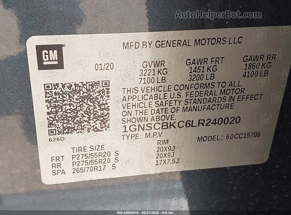 1GNSCBKC6LR240020 2020 CHEVROLET TAHOE Teal Engine compartment view