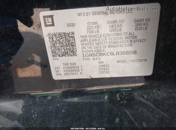 1GNSCBKC6LR308056 2020 CHEVROLET TAHOE Black Շարժիչի բաժամունքի տեսք