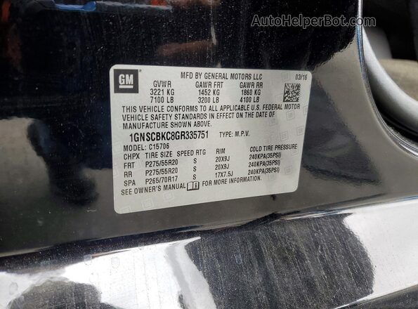 1GNSCBKC8GR335751 2016 CHEVROLET TAHOE Black Vista de la etiqueta del VIN