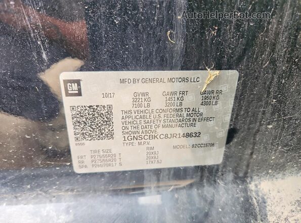 1GNSCBKC8JR148632 2018 CHEVROLET TAHOE Black Вид підкапотного простору