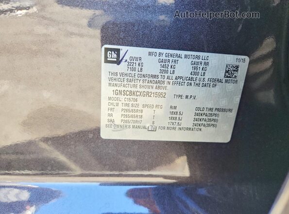 1GNSCBKCXGR215952 2016 CHEVROLET TAHOE Gray Vista interior de 360 grados