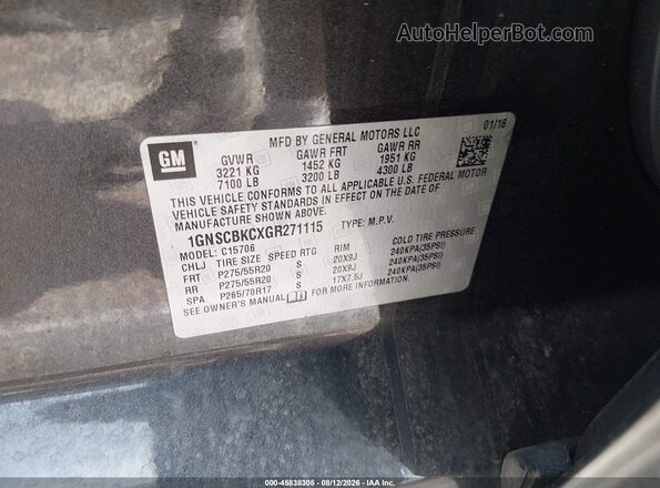 1GNSCBKCXGR271115 2016 CHEVROLET TAHOE Black Engine compartment view