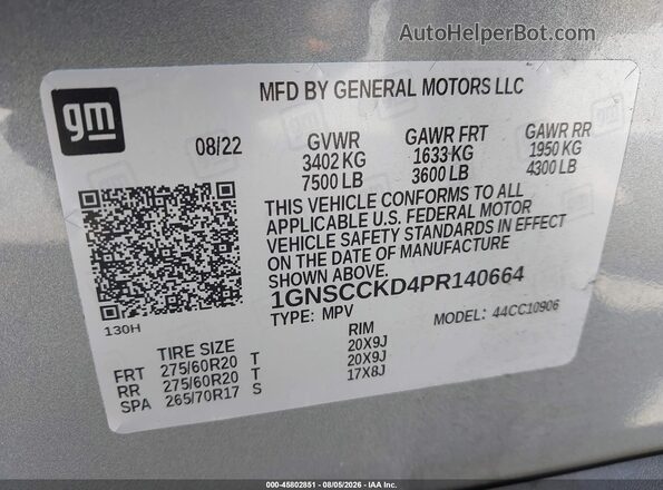 1GNSCCKD4PR140664 2023 CHEVROLET SUBURBAN Silver Vista del compartimento del motor