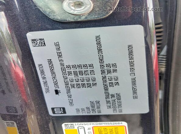 1GNSCFKD8PR552684 2023 CHEVROLET SUBURBAN Black Vista de la etiqueta del VIN