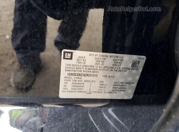 1GNSCGKC9GR291515 2016 CHEVROLET SUBURBAN Black VIN კოდის სტიკერის ხედი