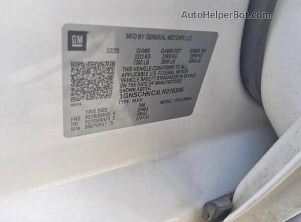 1GNSCHKC3LR276105 2020 CHEVROLET SUBURBAN White VIN კოდის სტიკერის ხედი