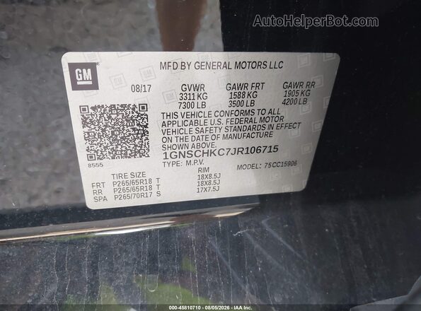 1GNSCHKC7JR106715 2018 CHEVROLET SUBURBAN Black Engine compartment view
