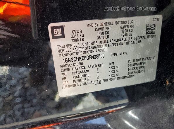 1GNSCHKC8GR438509 2016 CHEVROLET SUBURBAN Black Vista de la etiqueta del VIN
