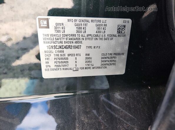 1GNSCJKC4GR318407 2016 CHEVROLET SUBURBAN Green Vista de la etiqueta del VIN