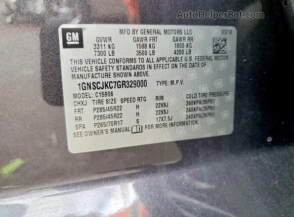 1GNSCJKC7GR329000 2016 CHEVROLET SUBURBAN Gray Vista de la etiqueta del VIN