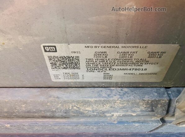 1GNSCLED3MR479018 2021 CHEVROLET TAHOE Charcoal Widok naklejki z numerem VIN