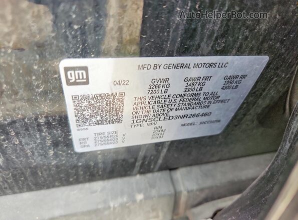 1GNSCLED3NR266460 2022 CHEVROLET TAHOE Black Vista de la etiqueta del VIN