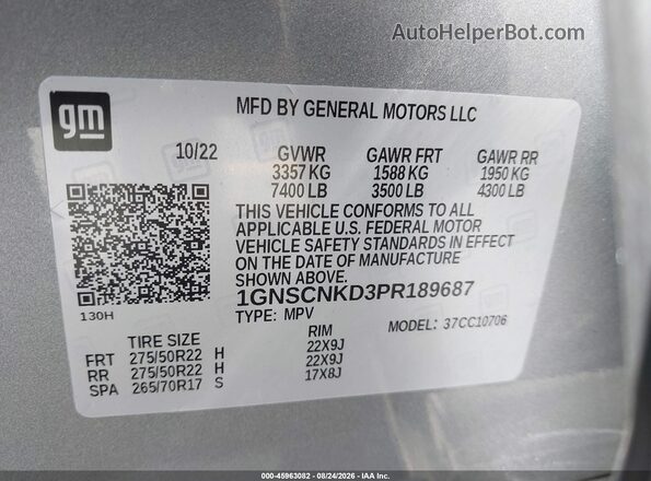 1GNSCNKD3PR189687 2023 CHEVROLET TAHOE Gray ძრავის განყოფილების ხედი