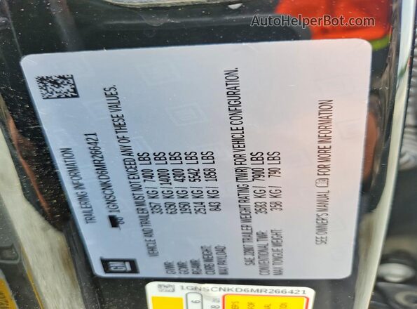 1GNSCNKD6MR266421 2021 CHEVROLET TAHOE Black Vista de la etiqueta del VIN