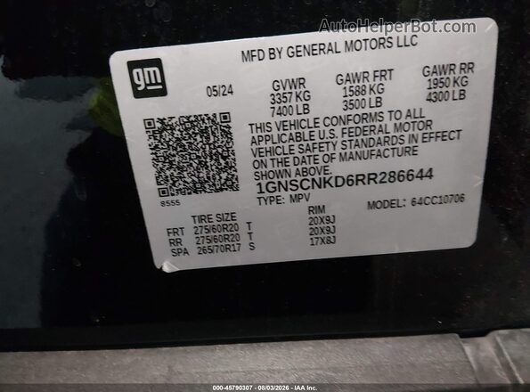 1GNSCNKD6RR286644 2024 CHEVROLET TAHOE Black Engine compartment view