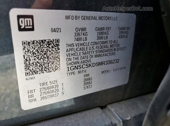 1GNSCSKD5MR336232 2021 CHEVROLET TAHOE Charcoal VIN կոդի պիտակի տեսք