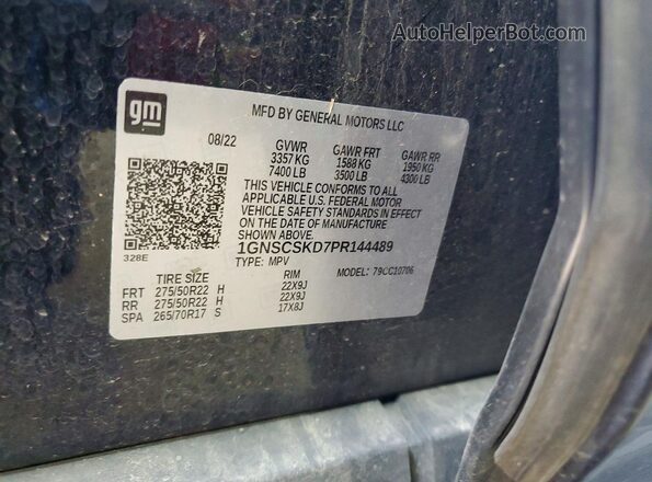 1GNSCSKD7PR144489 2023 CHEVROLET TAHOE Black VIN sticker view