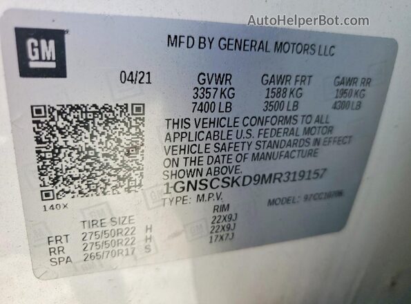 1GNSCSKD9MR319157 2021 CHEVROLET TAHOE White 360 interior view