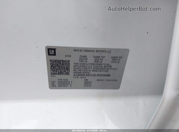 1GNSKAEC2LR105089 2020 CHEVROLET TAHOE White ძრავის განყოფილების ხედი