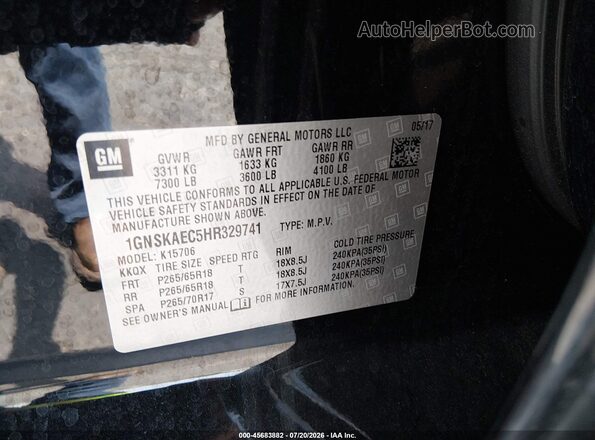 1GNSKAEC5HR329741 2017 CHEVROLET TAHOE Черный Вид подкапотного пространства