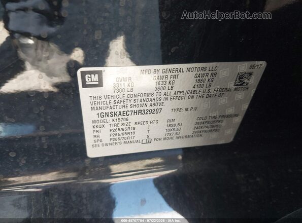 1GNSKAEC7HR329207 2017 CHEVROLET TAHOE Black Вид підкапотного простору