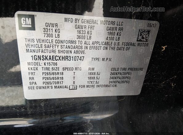 1GNSKAECXHR310747 2017 CHEVROLET TAHOE Черный Вид подкапотного пространства