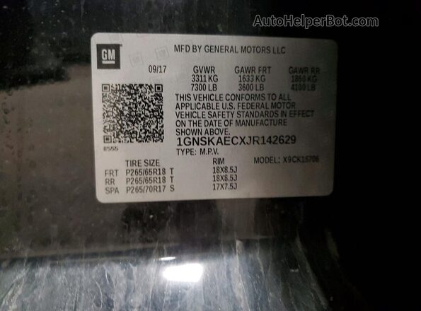1GNSKAECXJR142629 2018 CHEVROLET TAHOE Black Вид наклейки з VIN-кодом