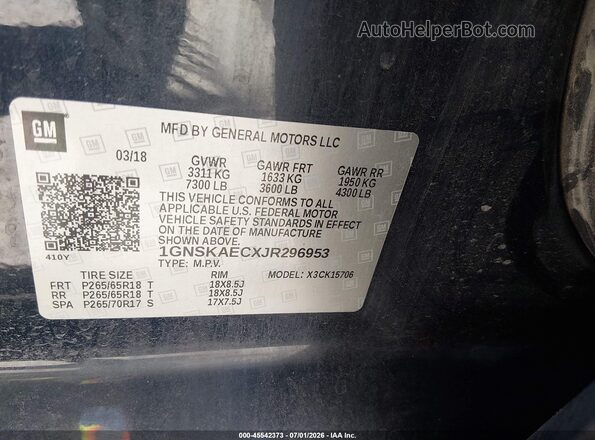1GNSKAECXJR296953 2018 CHEVROLET TAHOE Blue Вид підкапотного простору