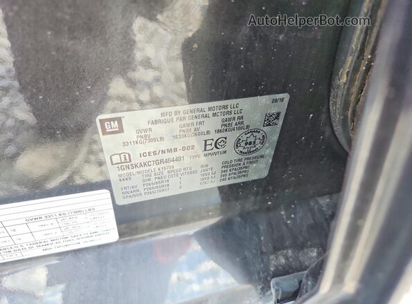 1GNSKAKC7GR464481 2016 CHEVROLET TAHOE Black Widok naklejki z numerem VIN
