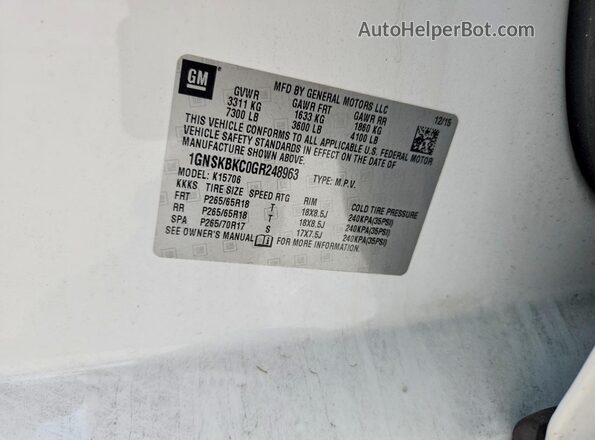 1GNSKBKC0GR248963 2016 CHEVROLET TAHOE White Շարժիչի բաժամունքի տեսք