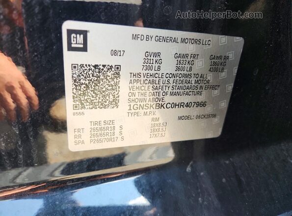1GNSKBKC0HR407966 2017 CHEVROLET TAHOE Black Vista de la etiqueta del VIN