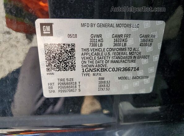 1GNSKBKC0JR366714 2018 CHEVROLET TAHOE Black Vista interior de 360 grados